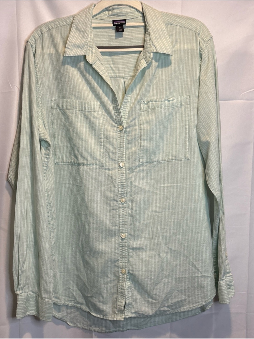 Patagonia A/C lightweight Mint Green Striped Button-Up Shirt